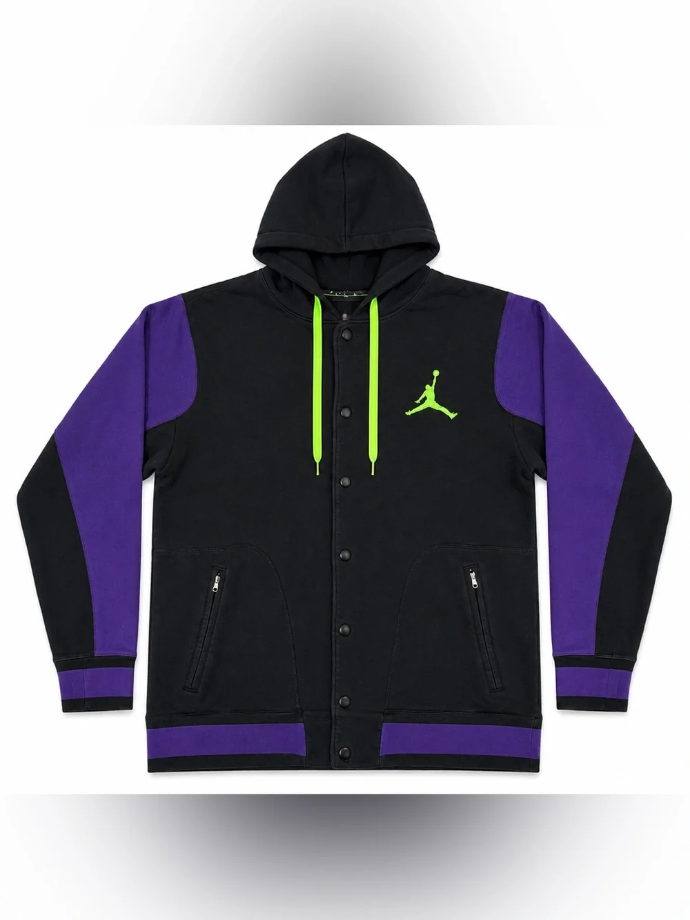 Vintage Jordan Full Snap Hoodie Jacket Men’s Large Black Purple Green Rare